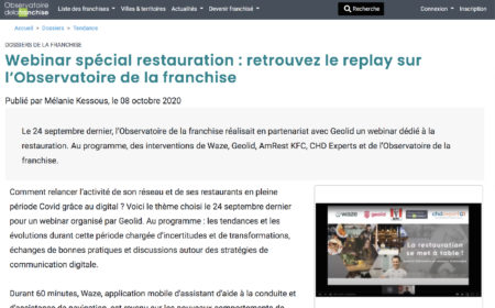 [ LA PRESSE PARLE DE NOUS ] Webinar spécial restauration : retrouvez le replay sur l’Observatoire de la franchise
